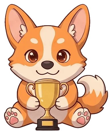 Corgi mascot holding a trophy