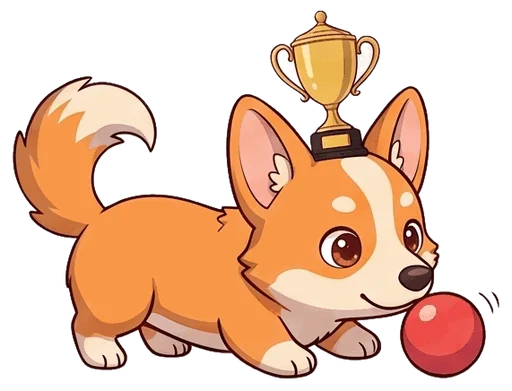 Corgi mascot chasing a ball