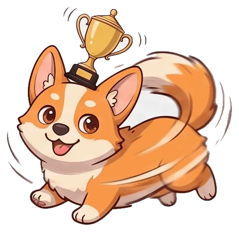 Corgi mascot doing zoomies