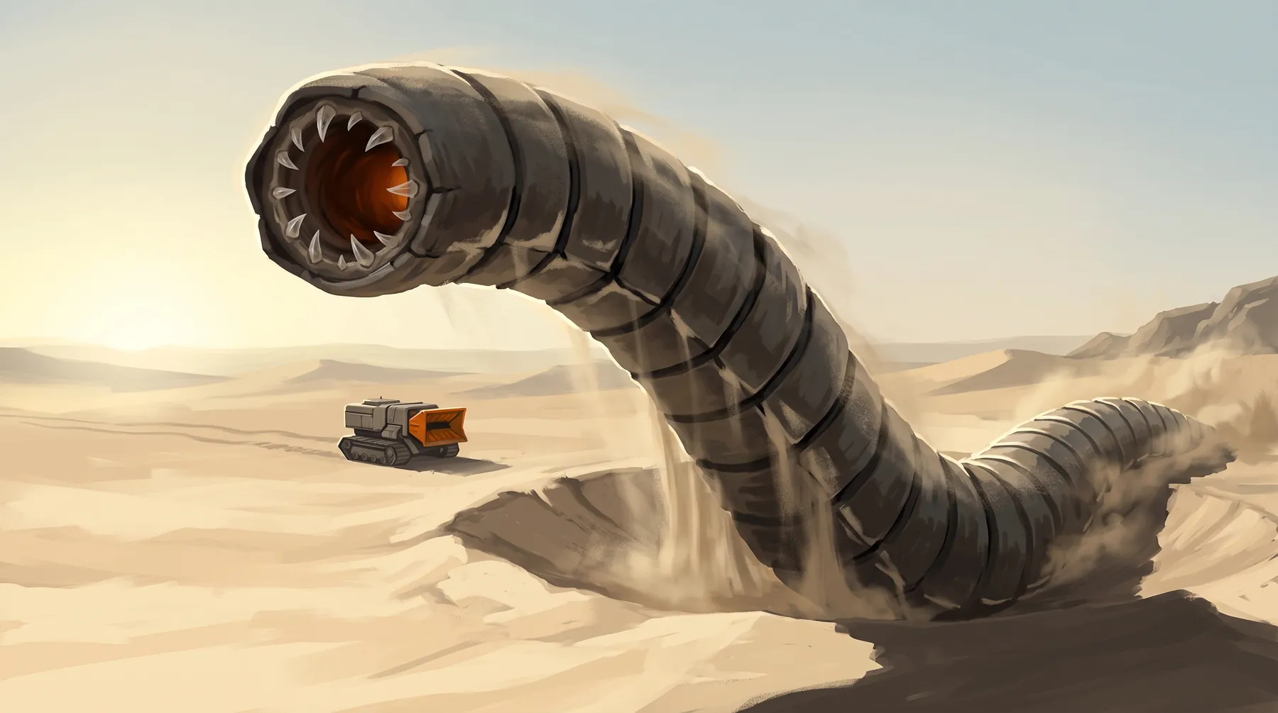 Concept art of a sandworm breaching